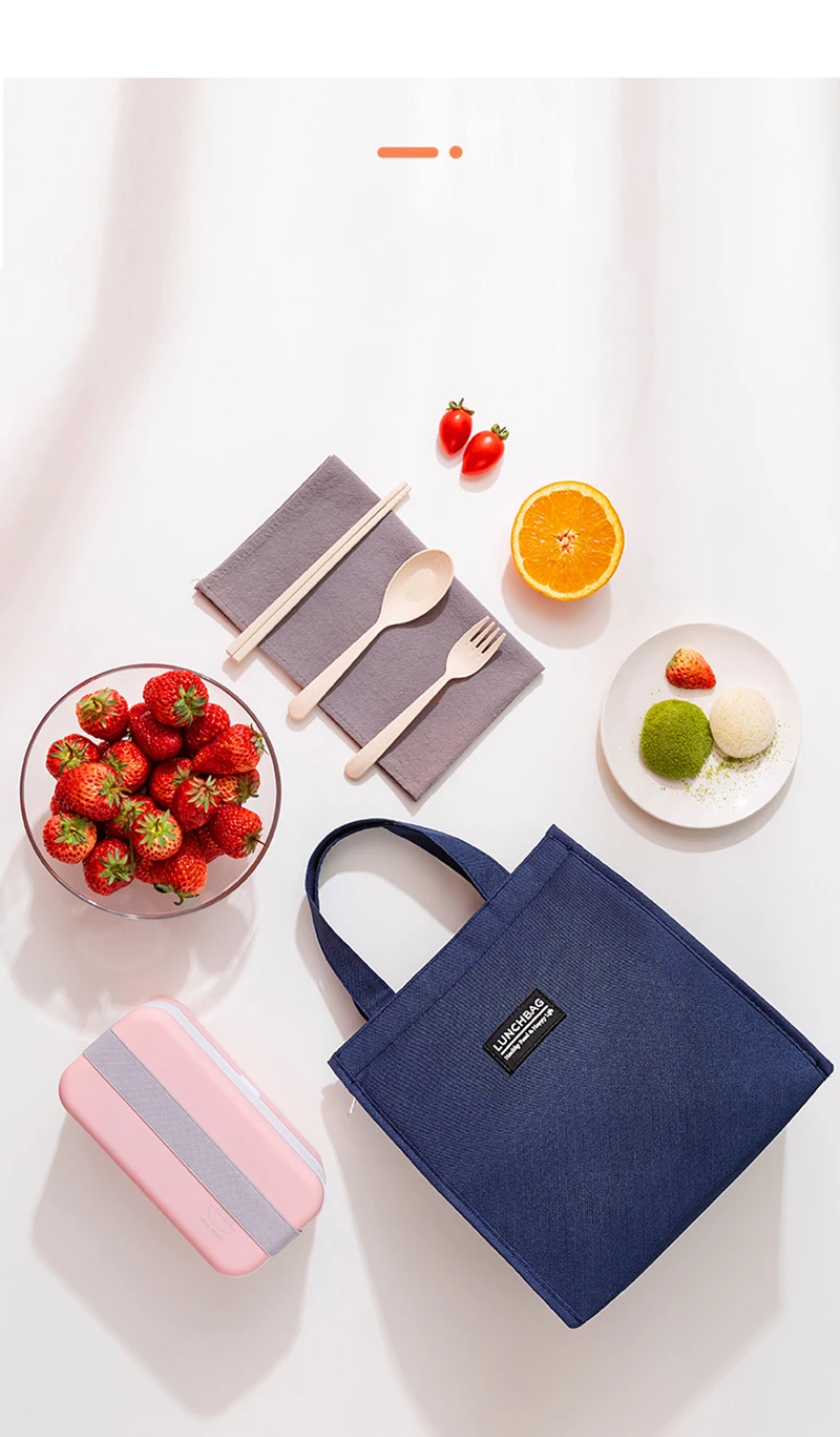 Portable Oxford Lunch Bags, Fresh Food Cooler Pouch for Office and Students, Convenient Reusable Lunch Box Tote for Couples, Large Capacity Thermal Food Container Bag, Blue and Pink