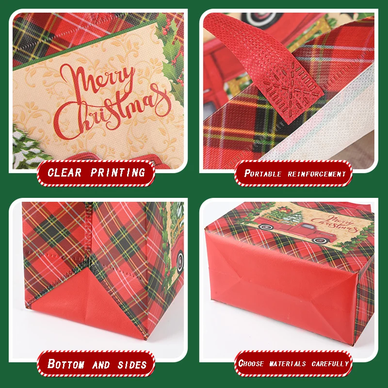 New Plaid Christmas Candy Gift Bags | Cute Santa Claus & Snowman Pattern Non-Woven Handbag | Waterproof Reusable Holiday Gift Packaging Tote for Xmas Party Supplies Decorations - 图片 3