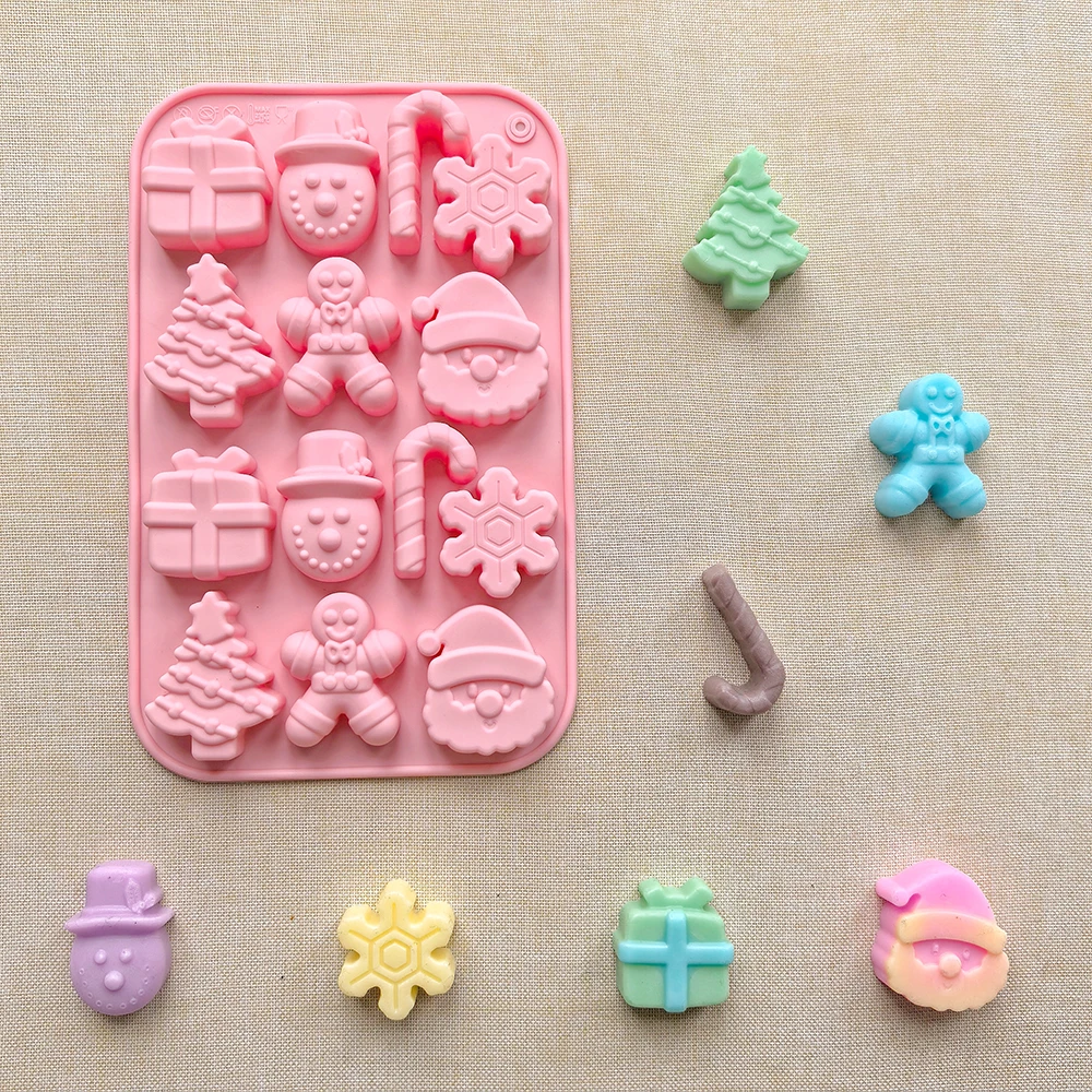1pc 14-Cavity Christmas Chocolate Mold with Tree, Snowflake, Gingerbread Man, Snowman, and Santa Claus Shapes, Silicone Baking Mold for DIY Chocolate, Candy, Cookies, Cake Decoration, and Holiday Treats 1