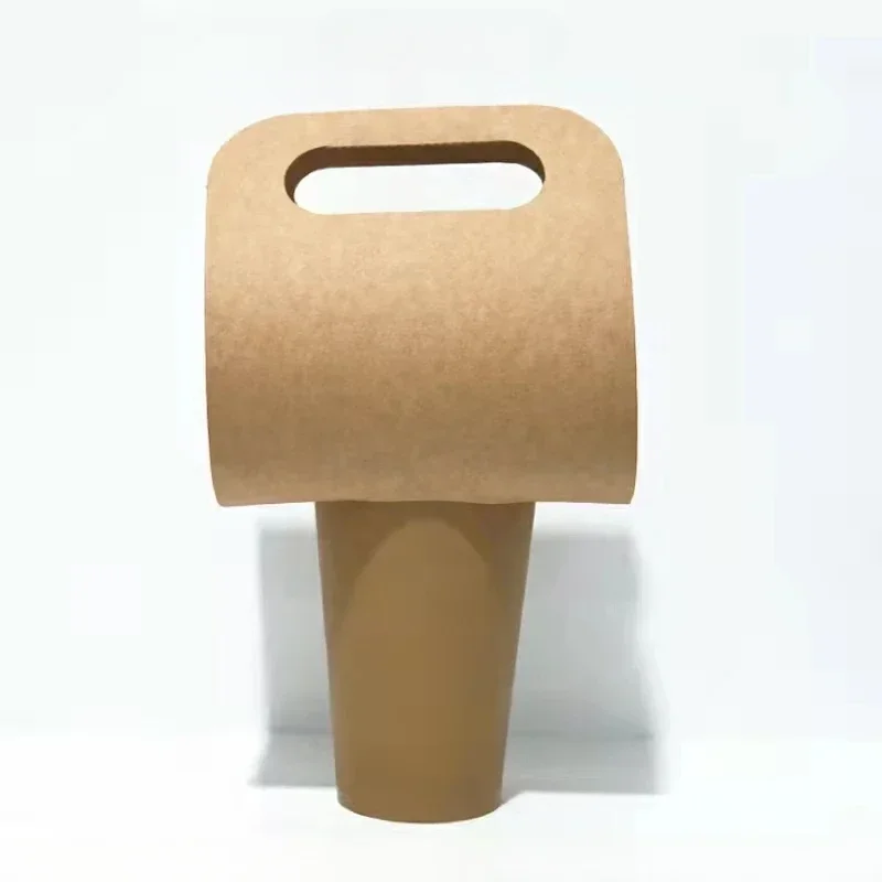 Kraft Paper Cup Holder White Disposable Milk Tea Takeout Anti-Spillage Single Double Hole Beverage Carrier Originality Portable Package for Coffee Tea Party Café Event Accessories - 图片 4