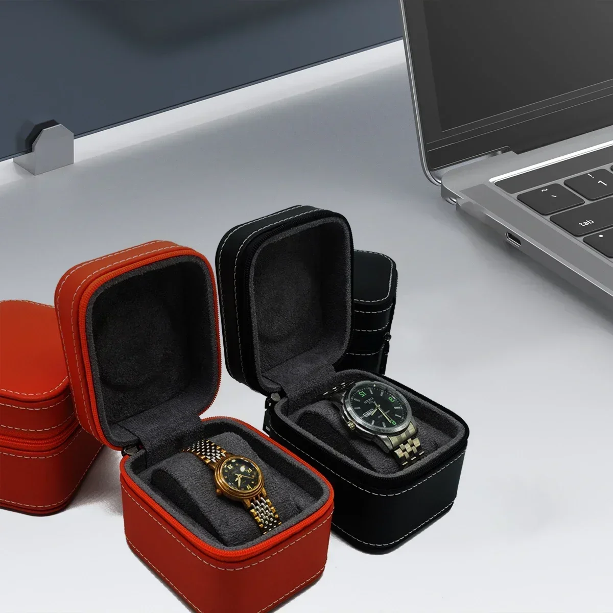 Travel Watch Organizer | Single Watch Case PU Leather Travel Box with Removable Cushion, Compact Jewelry Storage Organizer, Portable Square Watch Packaging Box for Men and Women, Protective Wristwatch Display Case 6