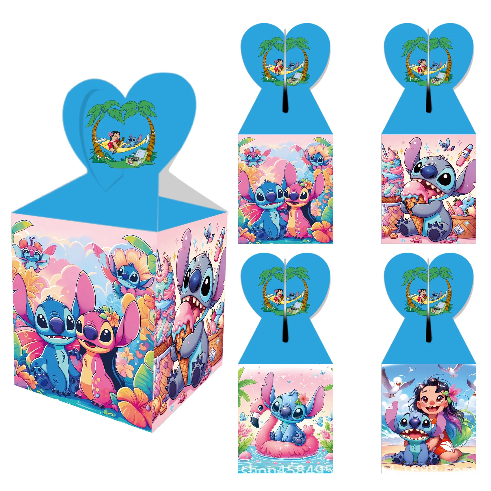 12Pcs Lilo & Stitch Pink Angel Candy Boxes Popcorn Box Cookies Chocolate Snack Boxes for Baptism Party Gift Bags Supplies Baby Shower Birthday Celebration Favors Decorative Packaging Accessories