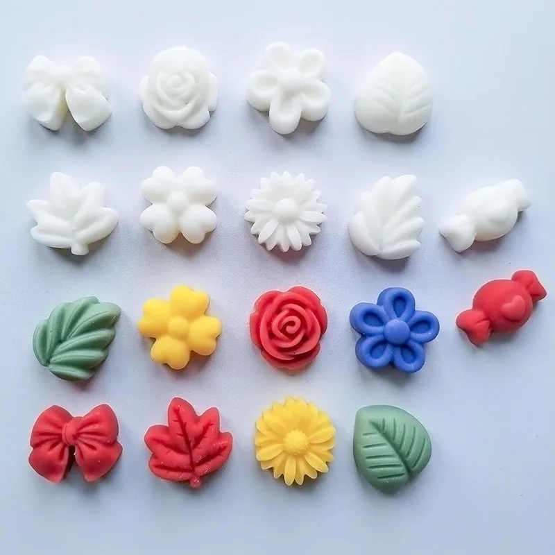 Flower Candy Silicone Mold Daisy Rose Leaf Bow Shape Chocolate Mold Ice Cube Tray 3D Floral Cookie Wax Melt Cake Cupcake Fondant Baking Decoration Moulds for Kitchen DIY Crafts
