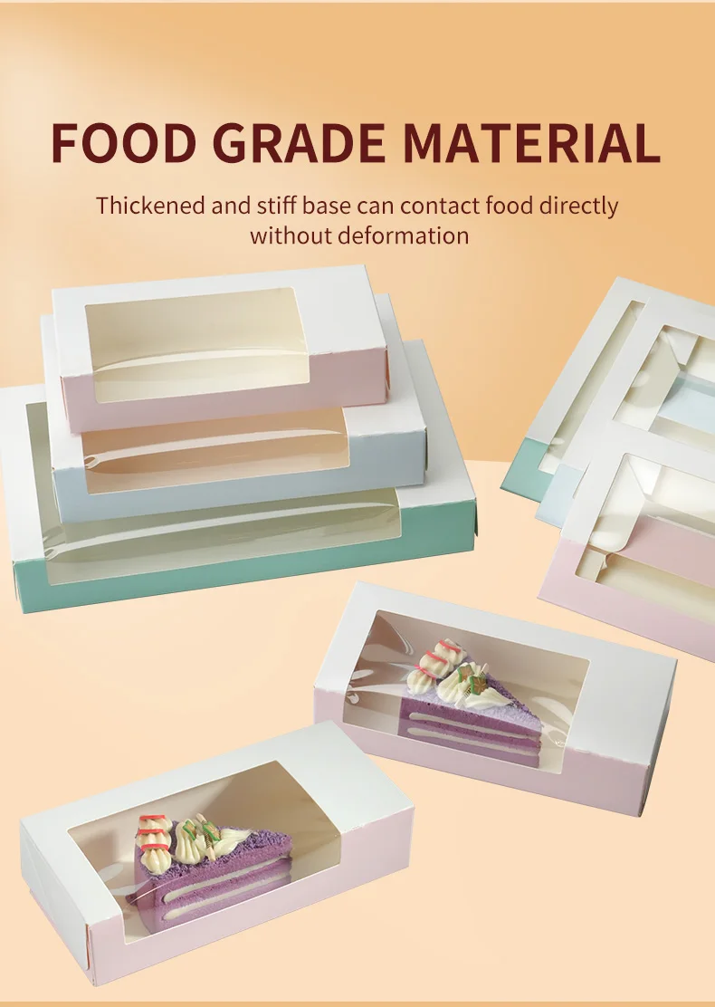 10Pcs Pure Color Foldable Cake Boxes with Clear Window, Bakery Pastry Boxes for Cupcakes, Chocolates, Muffins, Cookies, Wedding Birthday Baby Shower Party Favor Gift Packaging Paper Dessert Containers 2