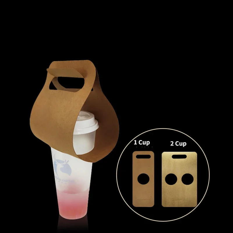 10 Pcs Portable Kraft Paper Cup Holder Takeaway Coffee Milk Tea Arc Cups Carry Creative Disposable Plastic-Free Beverage Packaging Bag Coffee Cup Carrier - 图片 4