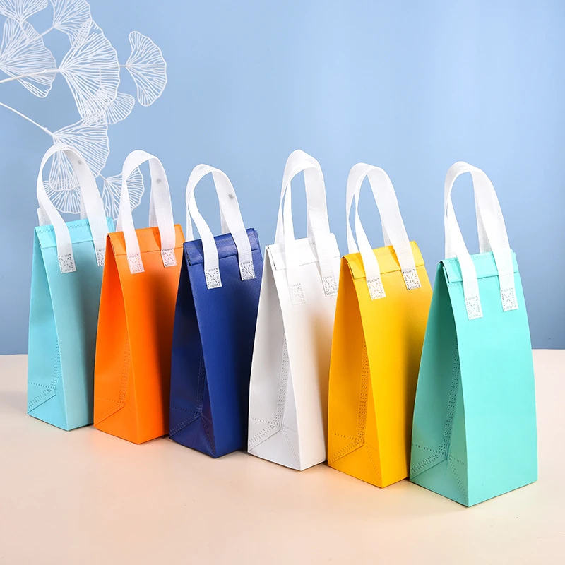 10pcs Non-Woven Insulated Tote Bags Reusable Fabric Pouches for Food, Cake, Drinks, Grocery Delivery, Hot and Cold Storage, Portable Lunch Carrier, Picnic, Baking, and Eco-Friendly Packaging 6