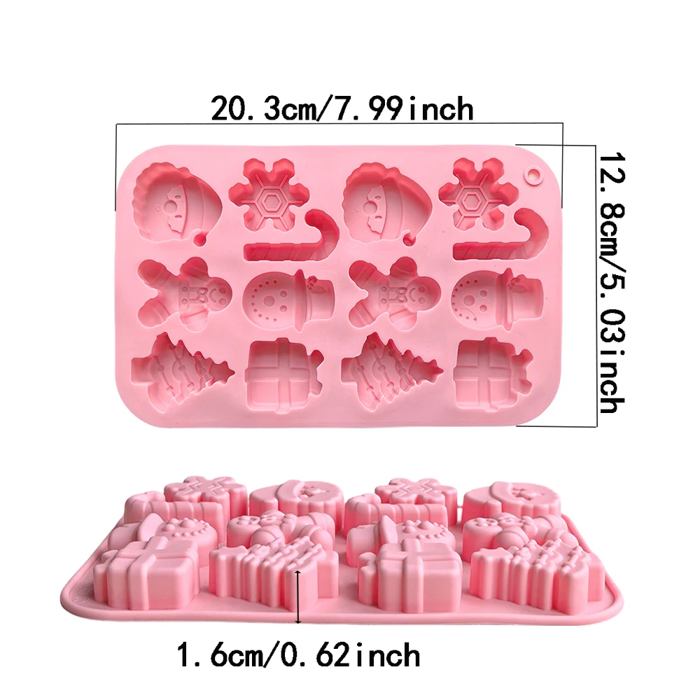 1pc 14-Cavity Christmas Chocolate Mold with Tree, Snowflake, Gingerbread Man, Snowman, and Santa Claus Shapes, Silicone Baking Mold for DIY Chocolate, Candy, Cookies, Cake Decoration, and Holiday Treats - 图片 3