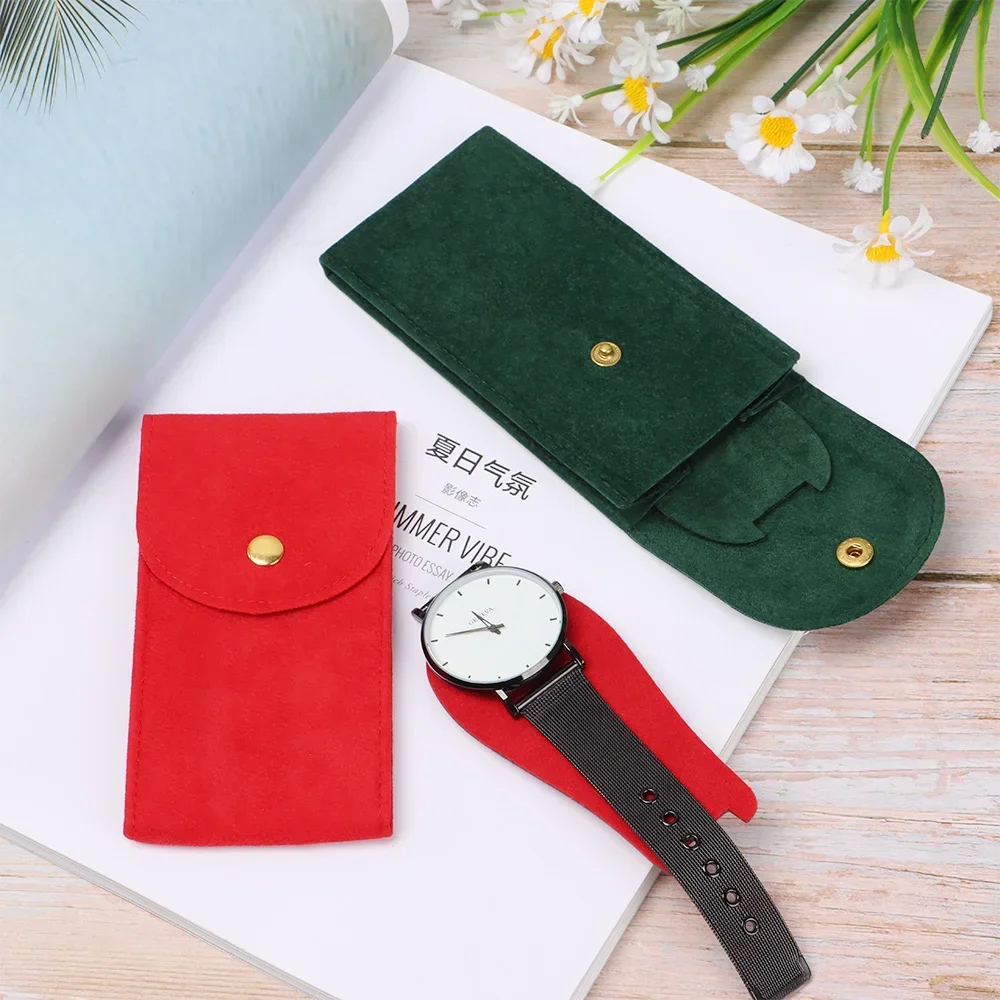 Travel Watch Case | Flannelette Watch Storage Bag, Velvet Snap Packaging Pouch Anti-Dust Watch Protection Case, Soft Compression Velvet Bag for Watch Collection Gift Packaging Accessories (Red/Green/Blue/Black/Grey/Pink/Light Blue) - 图片 2