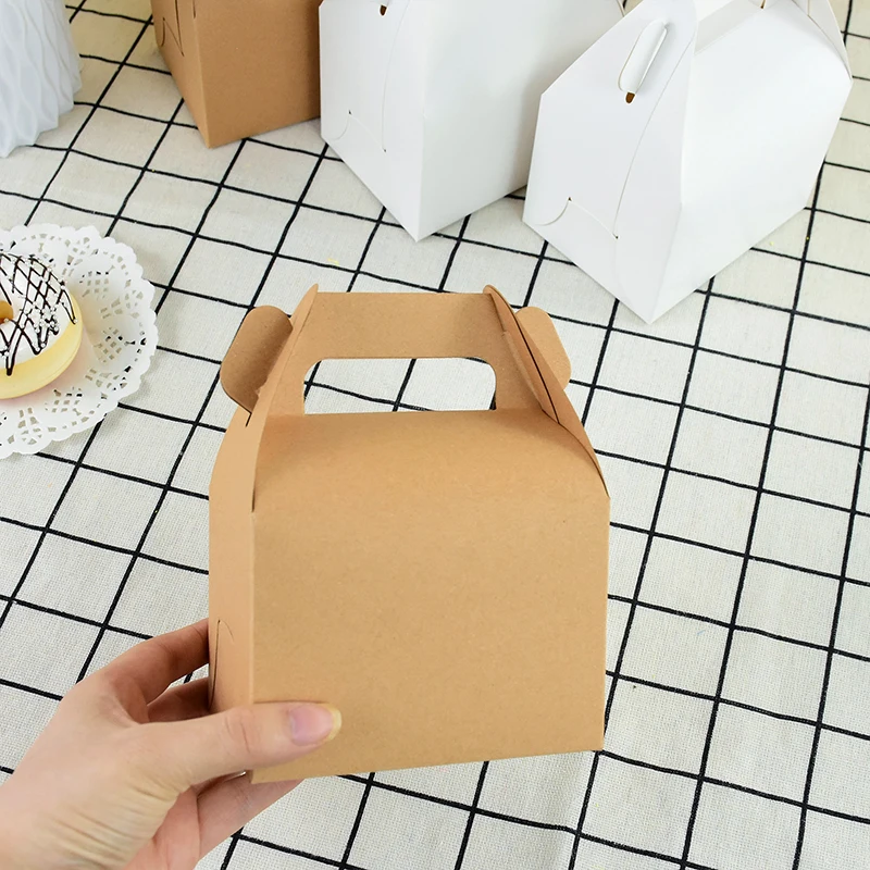 5/10Pcs Brown and White Kraft Paper Cake Boxes with Handle, Portable Gift Boxes for Cakes, Desserts, Mousse, Cupcakes, Birthday, Wedding, Party, Bakery Packaging, Pastries, DIY Gift Wrapping, Portable Cake Carrier - 图片 6