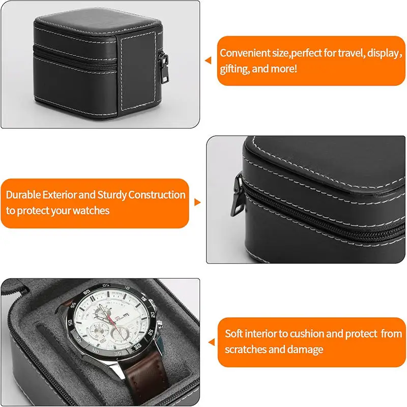 Travel Watch Case ⌚ Single Watch Case – Leather Watch Travel Case with Removable Cushion – Portable Square Jewelry Storage Organizer Box for Wristwatch and Smartwatch Protection - 图片 5