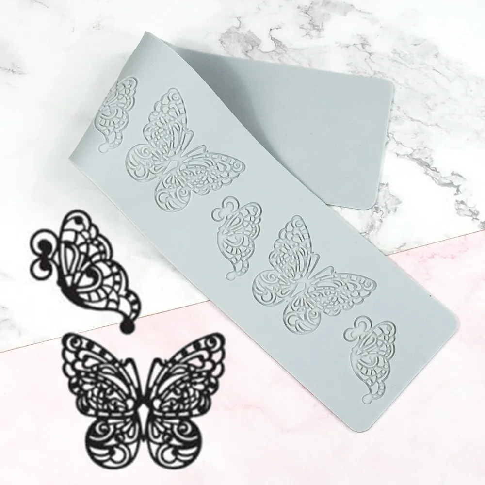 Butterfly Style Silicone Lace Pad for Sugar Flipping DIY Leaf Chocolate Thin Crisp Dessert Cake Decorating Tool Fondant Pastry Cupcake Cookie Baking Mold Kitchen Craft Tray