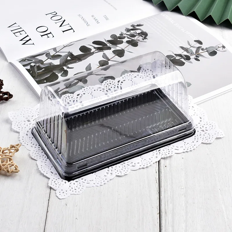 50Pcs Roll Cake Box Set with Clear Lid, Plastic Hot Dog, Sandwich, Swiss Roll, Muffin and Pastry Containers, Transparent Dessert Storage Holders for Birthday, Wedding, Party, Bakery, and DIY Treats