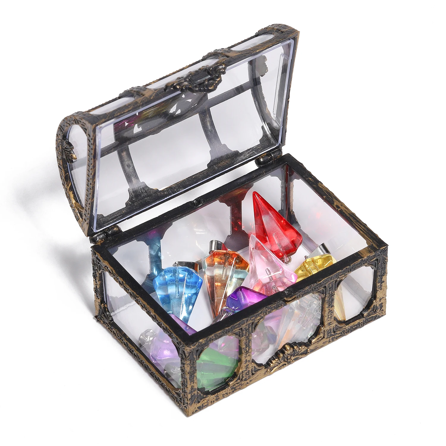 1Pc Vintage Transparent Pirate Treasure Chest – Storage Organizer Box for Crystals, Gems, Jewelry, Earrings, and Small Collectibles, Plastic Treasure Box for Creative Crafting, Display, and Decorative Storage 26