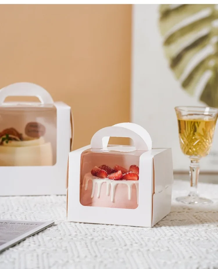 10Set Clear Window Cake Boxes in 4 and 6 Inches, High Kraft Paper and White Bakery Packaging Boxes, Foldable Birthday Cake Containers, Cupcake Muffin Pastry Dessert Storage Boxes for Baking Shops and Home 3