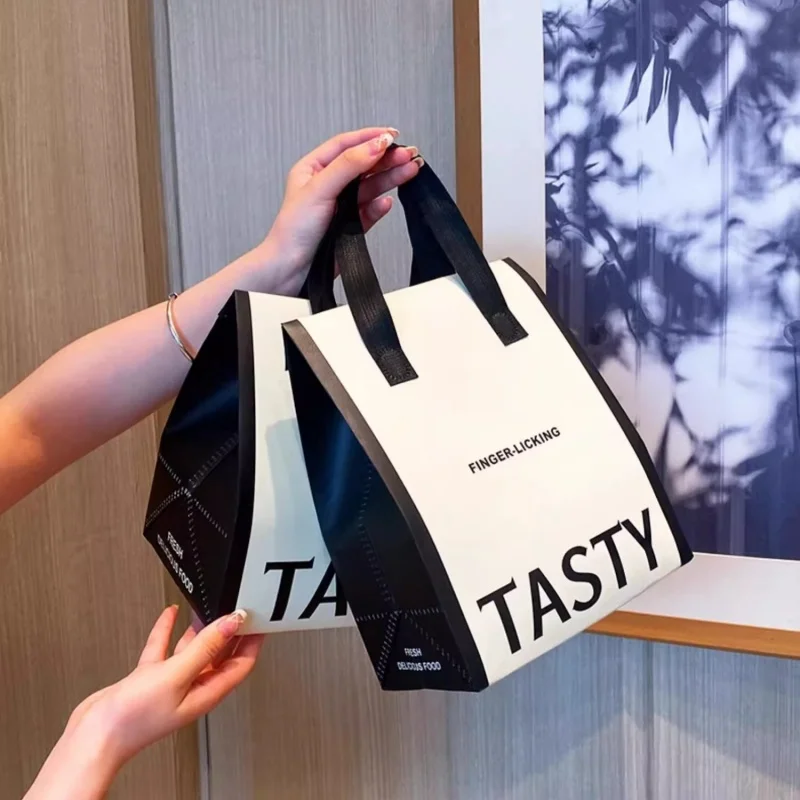 10pcs Non-Woven Insulated Tote Bags – Portable Reusable Fabric Pouches for Food, Cake, Drinks, and Snacks, Thermal Carrier Keeps Hot or Cold, Perfect for Delivery, Picnic, Grocery, Work, School - 图片 2