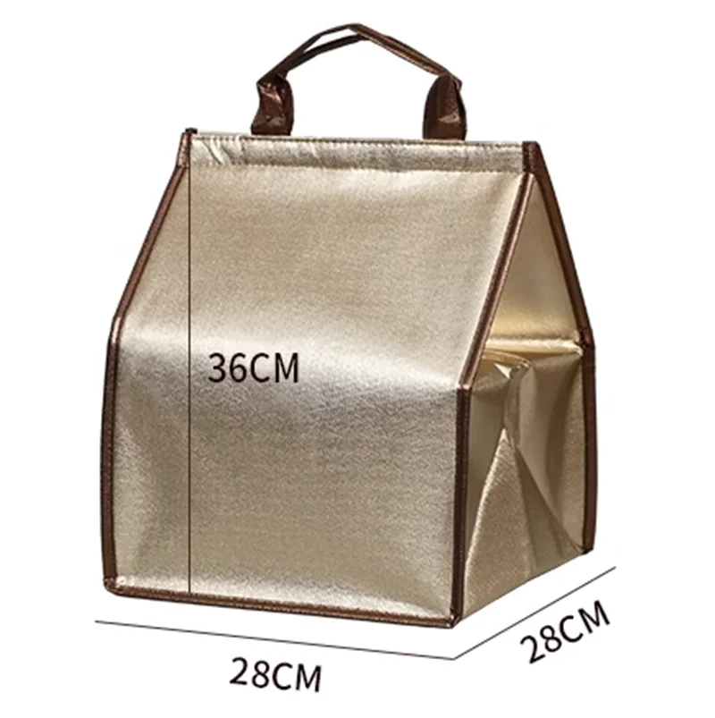 Custom Golden Thermal Insulated Cooler Bag for Cake & Chicken, Reusable Lunch Picnic Tote with Zipper, Food Storage Grocery Shopping Bag, Portable, Keep Fresh, Water-Resistant, Eco-Friendly Carrier - 图片 8