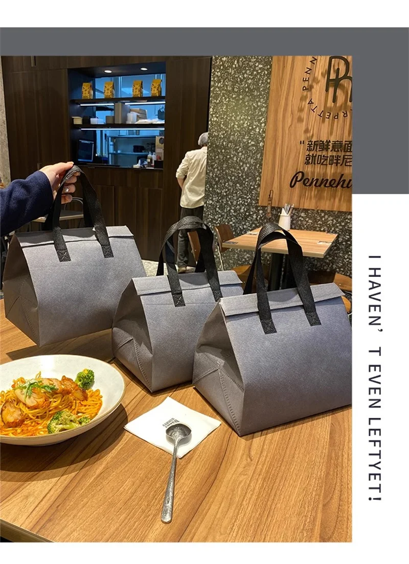 10pcs Grey Non-Woven Insulated Tote Bags – Reusable Portable Pouches for Bread, Food, Bakery, Snacks, Hot or Cold Meals, Delivery, Grocery, Picnic, Thermal Storage Carrier for Work, School, Travel 9