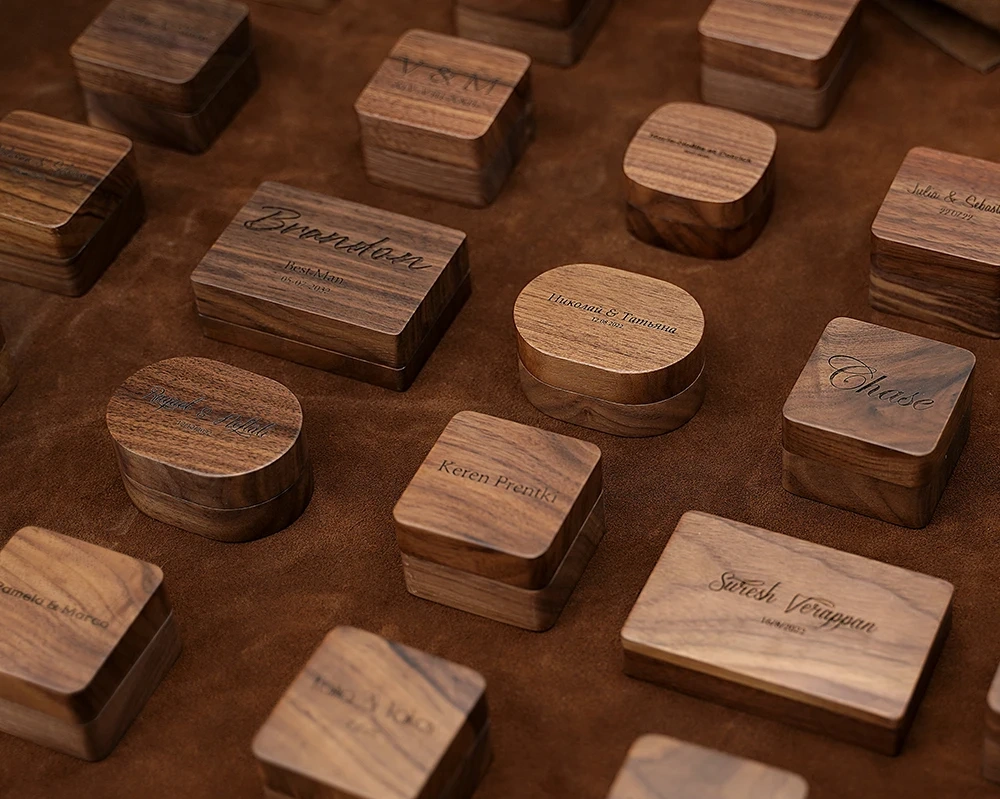 Rustic Wooden Wedding Ring Box Holder Personalized Name Date Custom Engraved Wood Box f... - SKU WWRB1924 - UGI Packaging