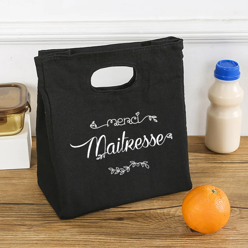 French Print Insulated Ice Cream Lunch Tote – Portable Canvas Bento Cooler Bag, Thermal Food Storage Handbag for School, Office, Teachers, Picnic, Travel, and Daily Meal Carrying - 图片 7