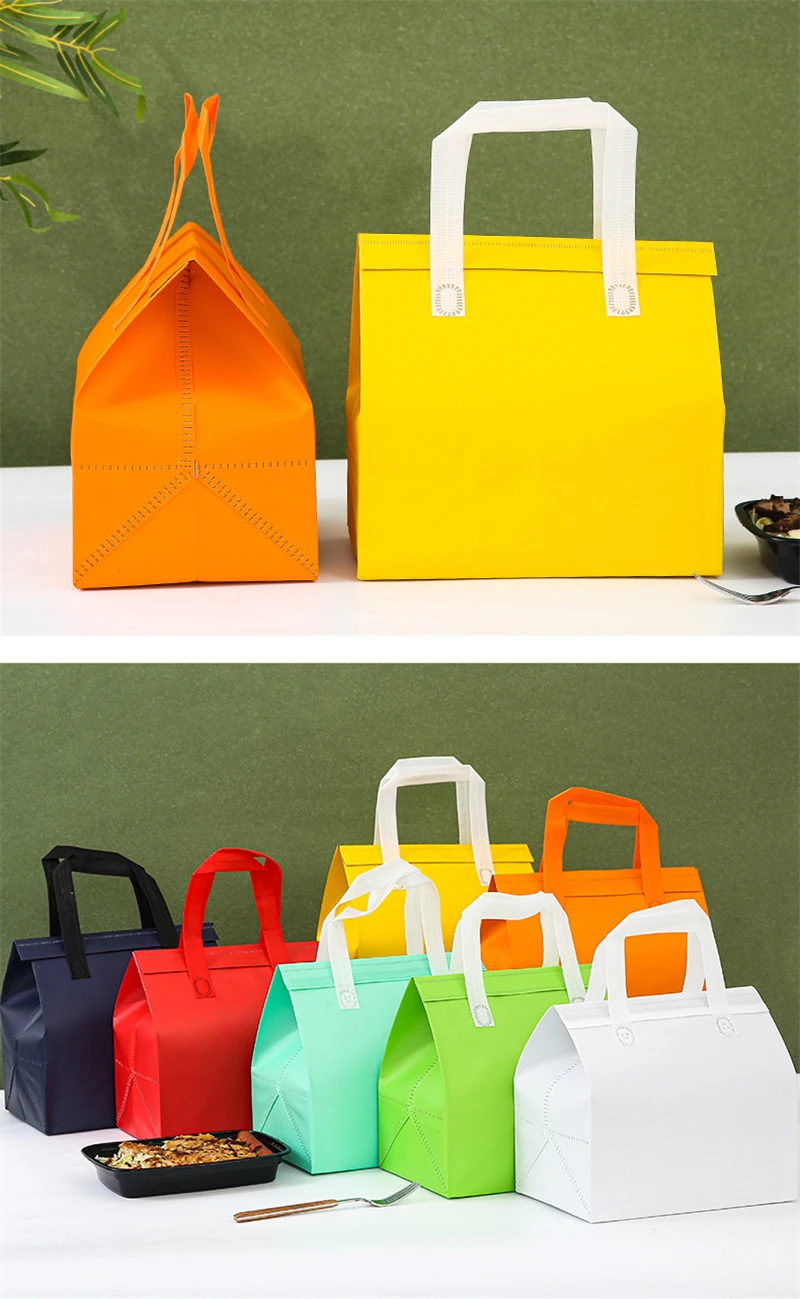 10pcs Non-Woven Insulated Tote Bags Reusable Fabric Pouches for Food, Cake, Drinks, Grocery Delivery, Hot and Cold Storage, Portable Lunch Carrier, Picnic, Baking, and Eco-Friendly Packaging 10