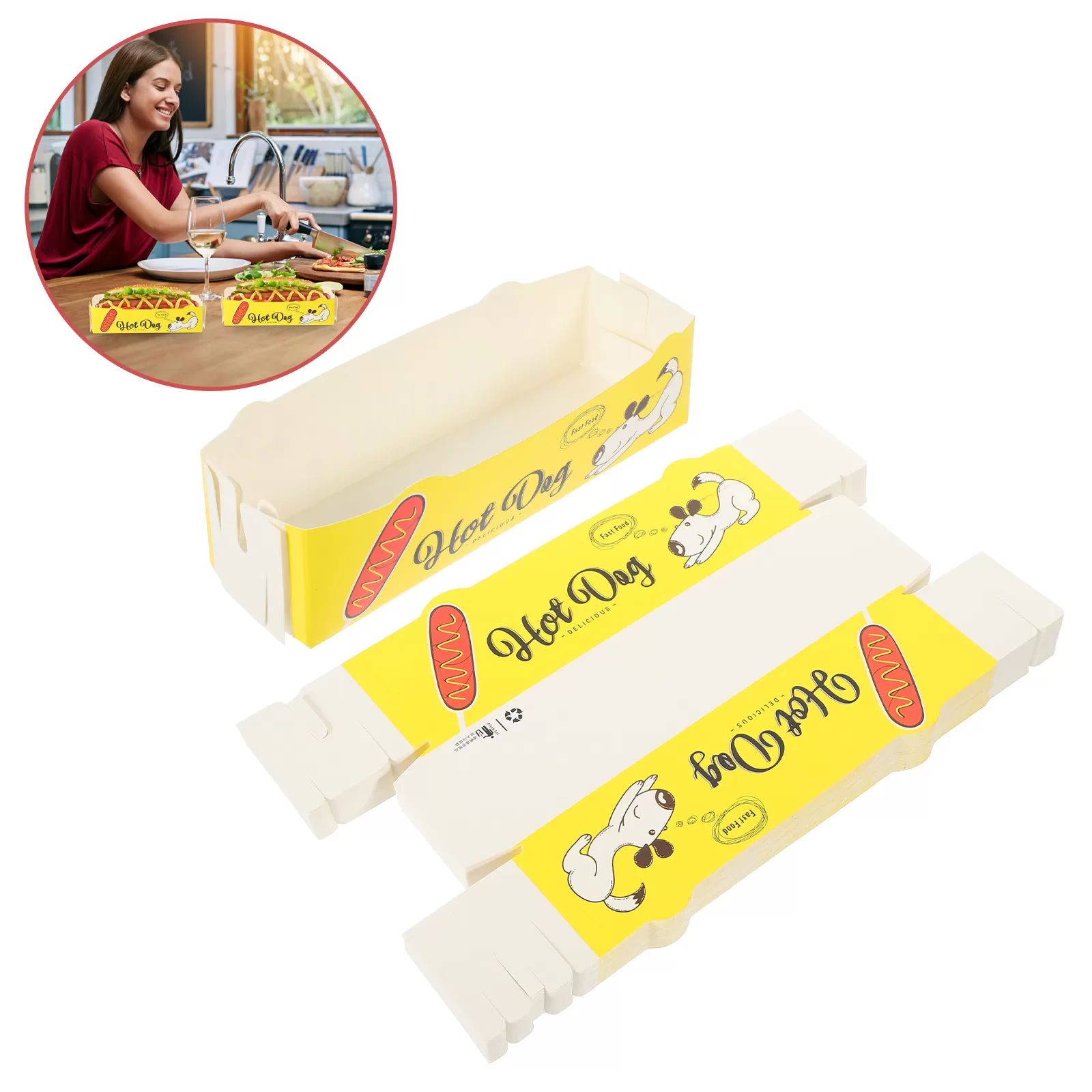 50 Pack Foldable Disposable Paper Food Trays Coated Snack Boxes for Hot Dogs Fries Chicken Nachos Popcorn Festival Picnic Catering Use 5