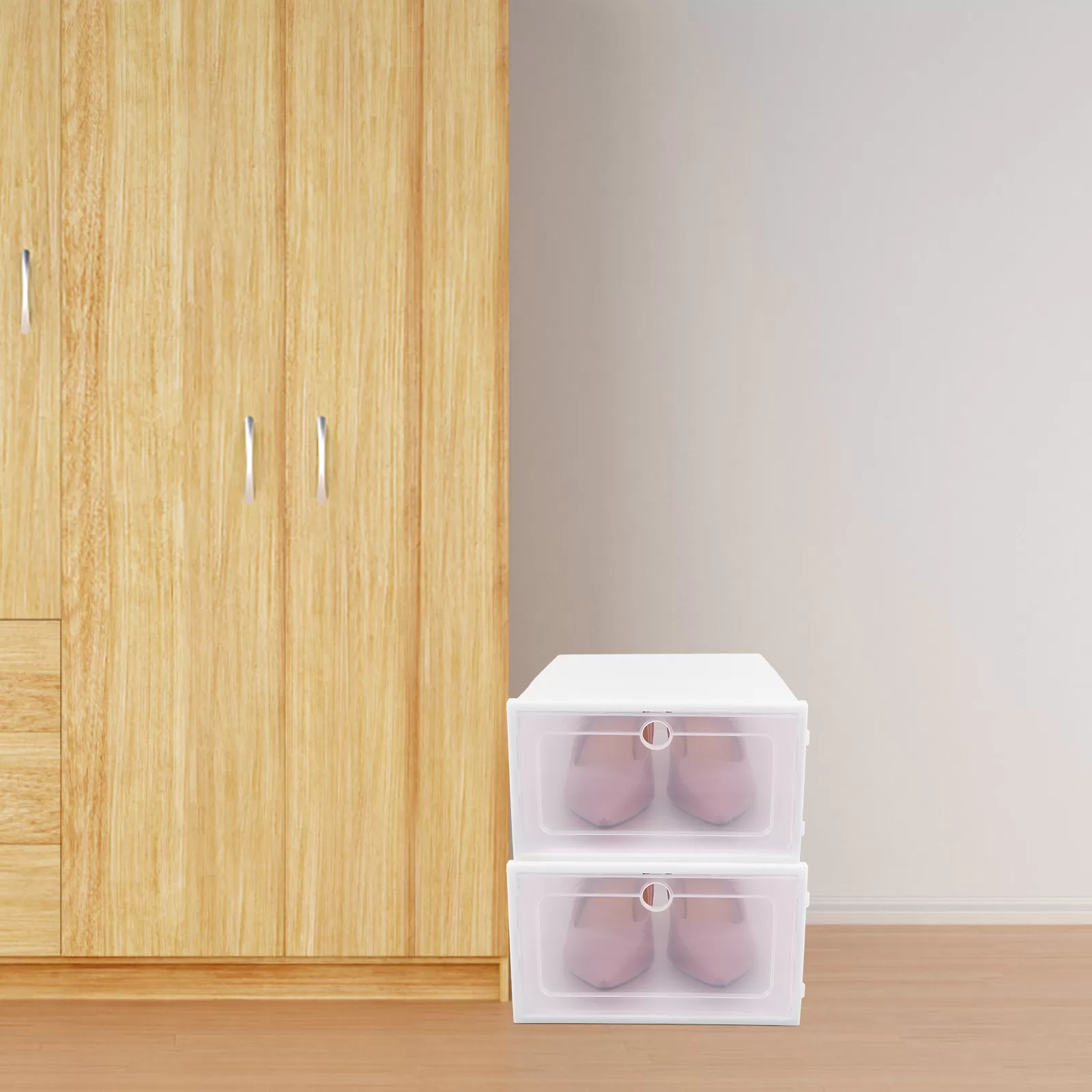 6PCS Thickened Drawer-Type Shoe Storage Boxes, Transparent Stackable Shoe Organizer for Closet Display, Dustproof & Moisture-Resistant Shoe Containers for Heels, Sneakers, Boots (White, Random Frame Color) 7