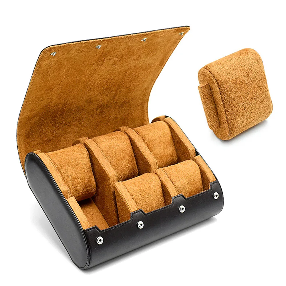 Travel Watch Organizer | Luxury 6-Slot Watch Travel Case for Men & Women, Hard Shell Organizer with Sliding Cushions, Protective Dividers, Flat Base Stability, Red Microfiber Interior, Stylish Travel Display Watch Box for Wristwatches and Accessories 15