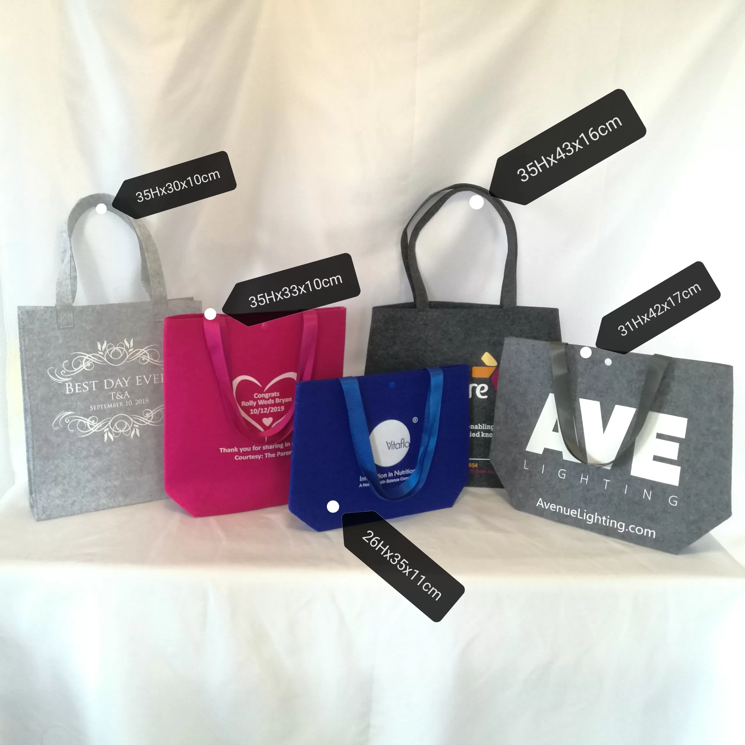 100PCS Custom Felt Gift Bags for Shopping and Packaging, Reusable Eco Felt Wrap Bags with Custom Logo Print and Multiple Sizes, Personalized High-Quality Packaging Bags for Retail and Small Business 9