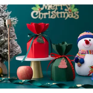 20PCS Christmas Gift Boxes Vase Shaped Design with Ribbon and Hang Tags, DIY Flat-Pack Holiday Party Favor Packaging for Candy, Cookies, Small Gifts, Wedding Celebrations and Seasonal Decorations