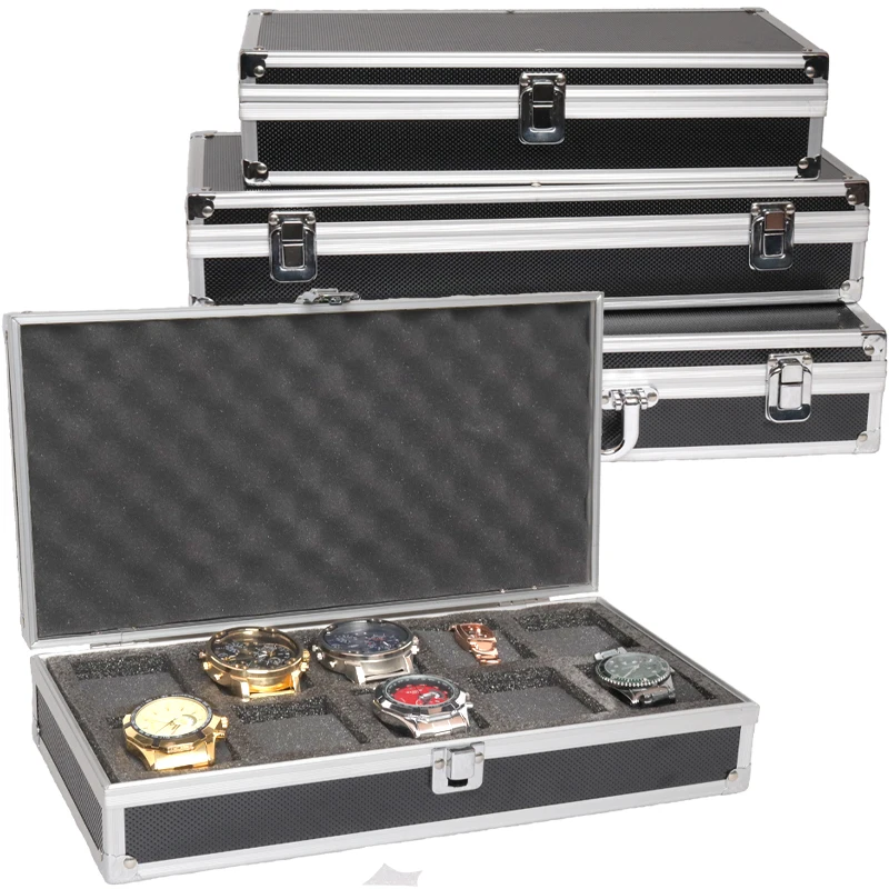 Large Capacity Aluminum Watch Organizer Box – 10/12/18 Slot Black Alloy Collection Case with Transparent Lid | Portable Multi-Watch Display Storage Gift Box for Men’s & Women’s Watch Collections
