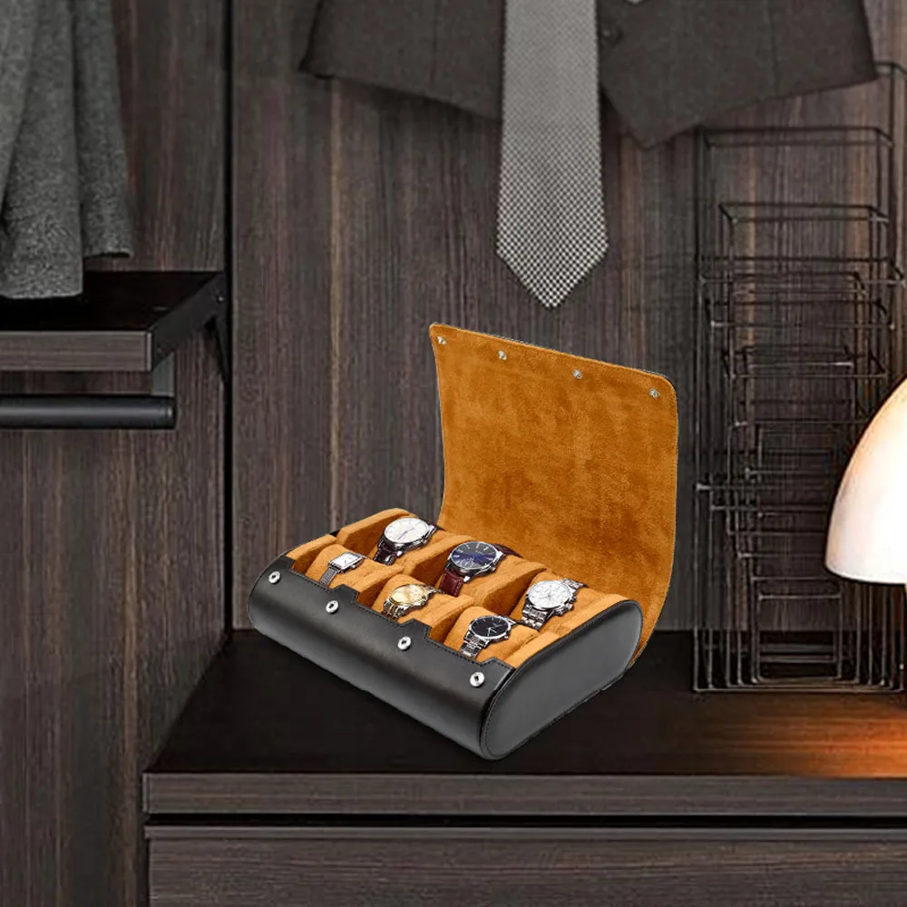 Travel Watch Organizer | Luxury 6-Slot Watch Travel Case for Men & Women, Hard Shell Organizer with Sliding Cushions, Protective Dividers, Flat Base Stability, Red Microfiber Interior, Stylish Travel Display Watch Box for Wristwatches and Accessories 13