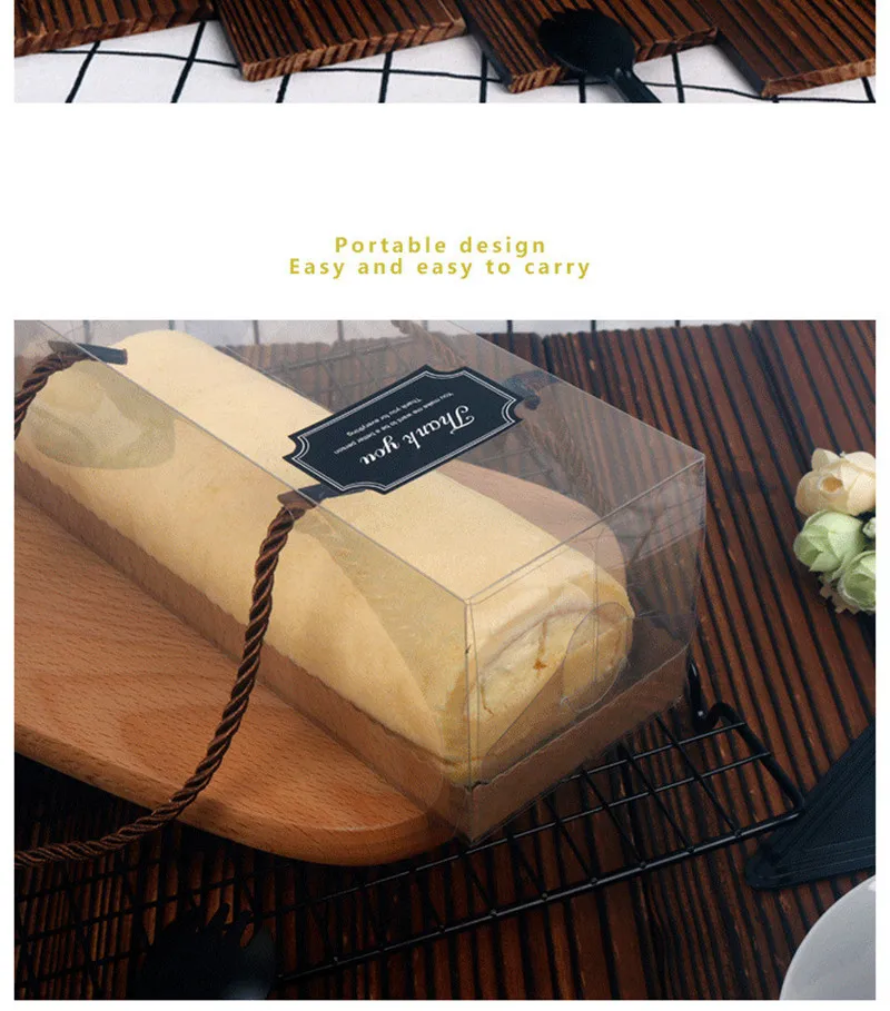 10PCS Transparent Cake Boxes with Handle, Clear Plastic Cupcake Packaging, Portable PET Roll Gift Boxes for Swiss Roll, Desserts, Pastries, Ideal for Packaging, Baking, and Gifting 3