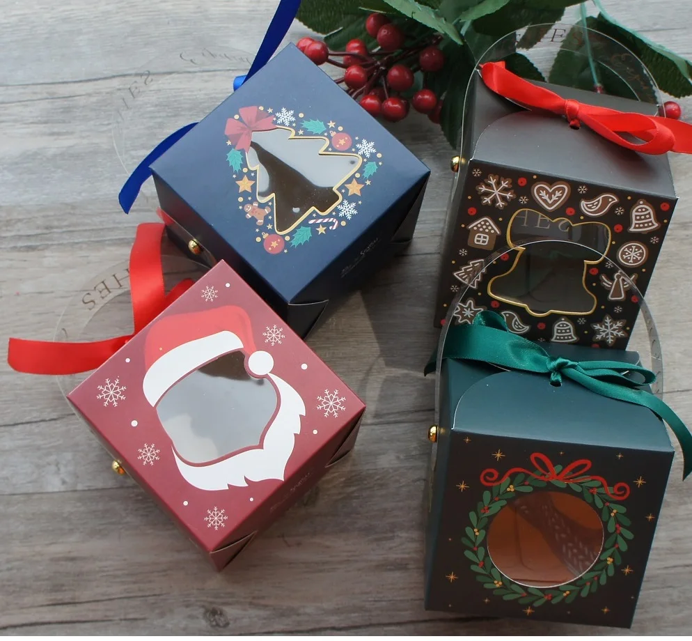 12PCS Christmas Paper Gift Boxes with Window and Handle, Festive Candy, Soap, Candle, Cookie or Small Gift Packaging, Holiday Party Favors, Decorative Seasonal Boxes, Factory Direct Supply 1