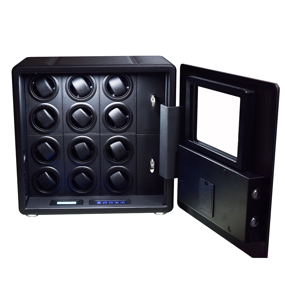 Automatic Watch Winder Safe Box with 6/9/12 Slots, Intelligent Rotation Programs 650–1950 TPD, Carbon Steel Hidden Strongbox with Fingerprint Unlock, Digital Code, Key Access, Alarm and Security Glass - 图片 3