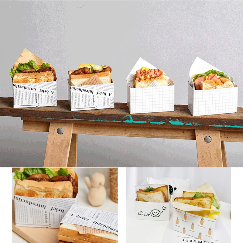 50PCS Kraft Paper Sandwich and Burger Packaging Boxes with Oilproof Lining, Disposable Toast and Bread Holder Paper Trays for Pastry, Cake, Sushi, Fried Chicken, Steak, Vegetables, Snacks, Party or Wedding 2
