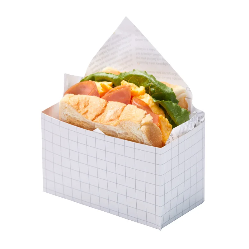 50PCS Kraft Paper Sandwich and Burger Packaging Boxes with Oilproof Lining, Disposable Toast and Bread Holder Paper Trays for Pastry, Cake, Sushi, Fried Chicken, Steak, Vegetables, Snacks, Party or Wedding 6