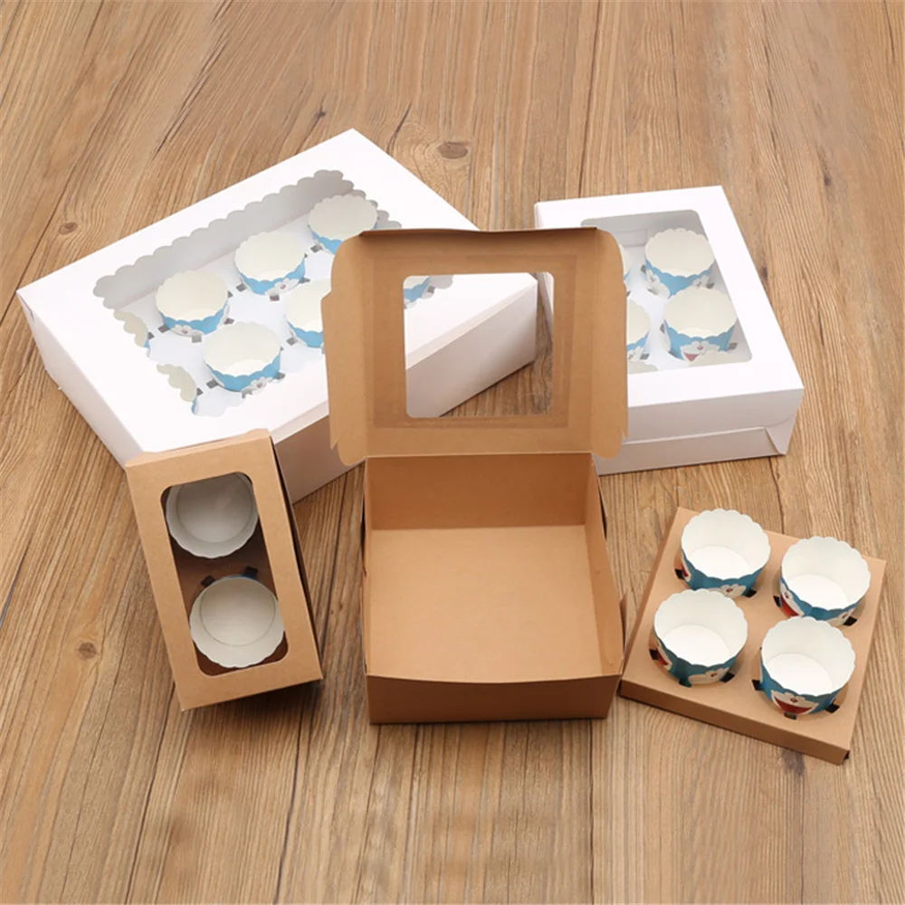 2/4/6/12 Hole White Windowed Cupcake Boxes with Secure Removable Tray, Convenient Cardboard Dessert Gift Packaging for Birthdays, Weddings, Baby Showers, Parties, and Home Use 5