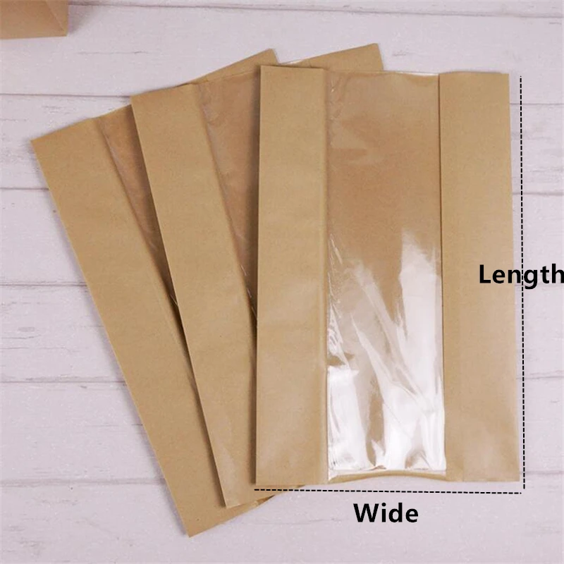 Oil Resistant Kraft Paper Bread Bags 🥖 – 50Pcs with Transparent Window for Baguette Baking, Pastries, Party Favors & Bakery Packaging, Multiple Sizes Available, Food Safe & Eco-Friendly