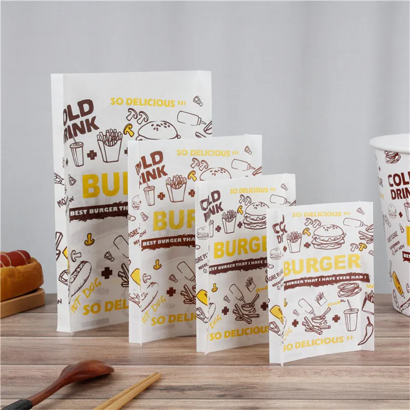 100pcs Fried Chicken Packaging Boxes with Wax Paper, Disposable Hamburger and Food Wraps, Bread Bags, Snack Packaging Boxes for Kitchen, Takeout, and Catering - 图片 2