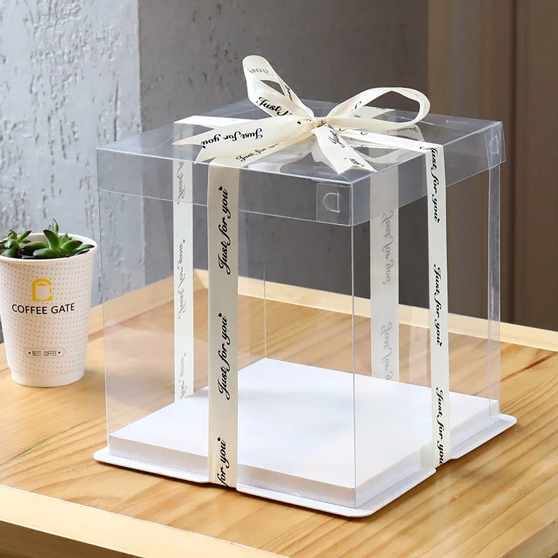 5-Piece Large Square Transparent Cake Boxes for Birthday Gifts, Baking, Dessert Packaging, PVC Plastic Dessert Display, Party Supplies, Customizable for Bakery, Restaurant, Home Celebration 2