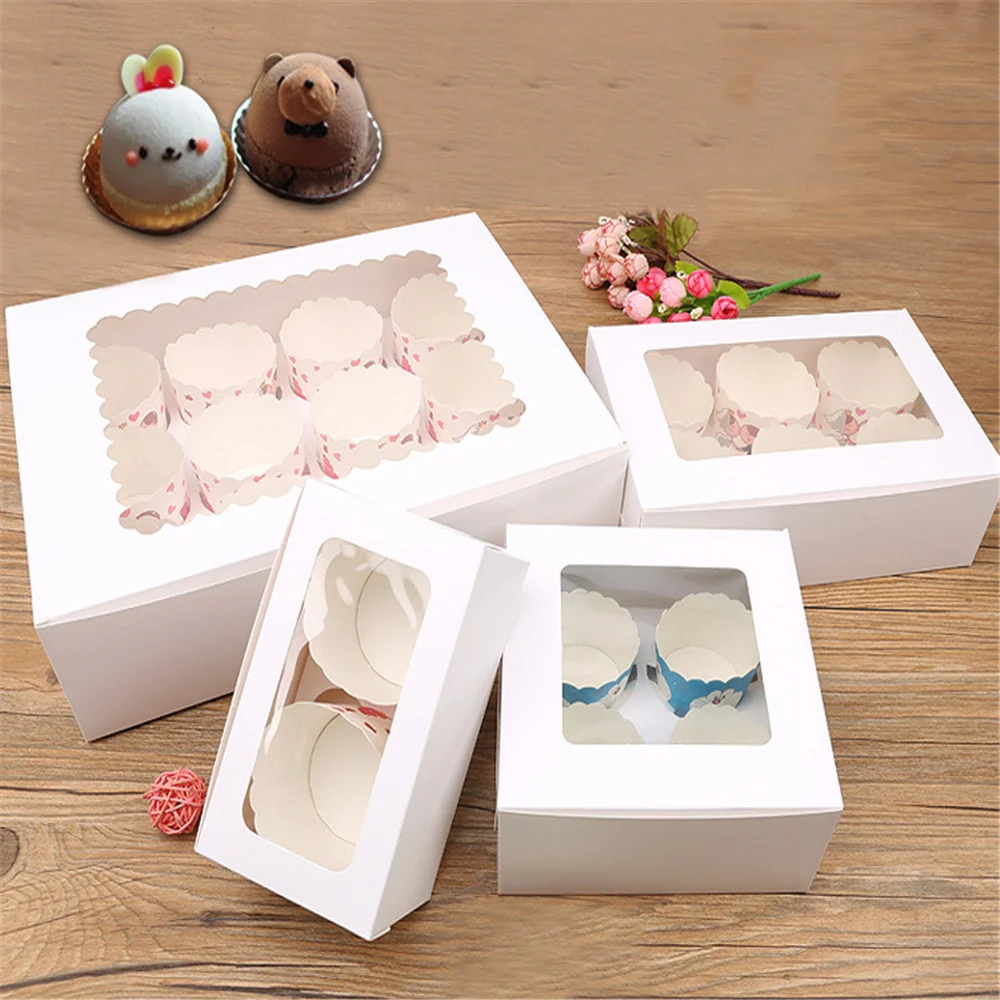 2/4/6/12 Hole White Windowed Cupcake Boxes with Secure Removable Tray, Convenient Cardboard Dessert Gift Packaging for Birthdays, Weddings, Baby Showers, Parties, and Home Use - 图片 2