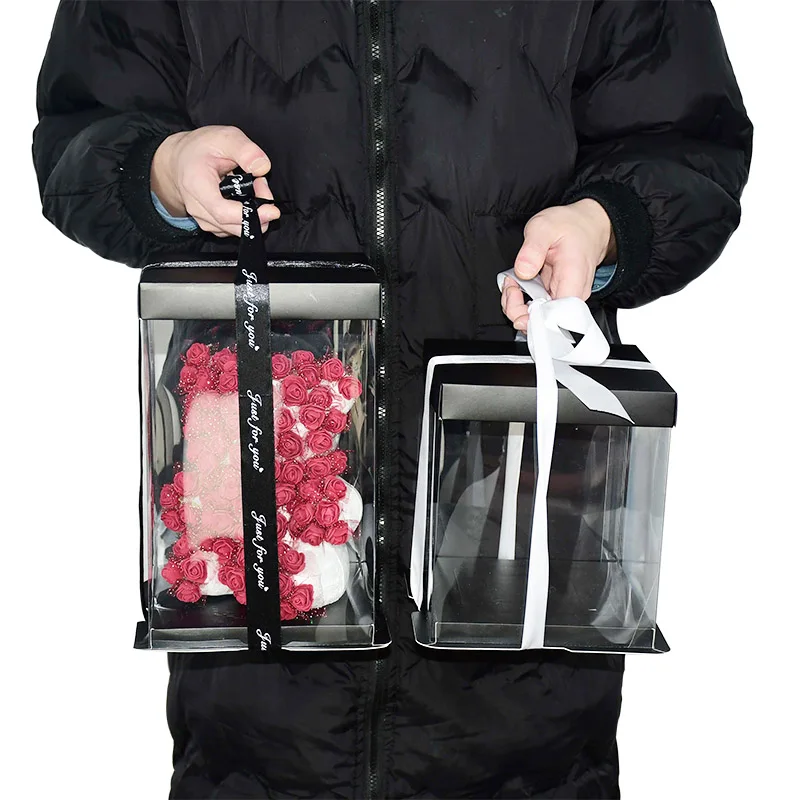 20/28cm Transparent PVC Gift Box for Rose Bear & Cake, Clear Plastic Display Case with Lid for Wedding, Birthday & Party Decorations, DIY Supplies, Reusable Present Box (No Ribbon) 7