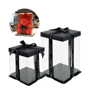20/28cm Transparent PVC Gift Box for Rose Bear & Cake, Clear Plastic Display Case with Lid for Wedding, Birthday & Party Decorations, DIY Supplies, Reusable Present Box (No Ribbon)