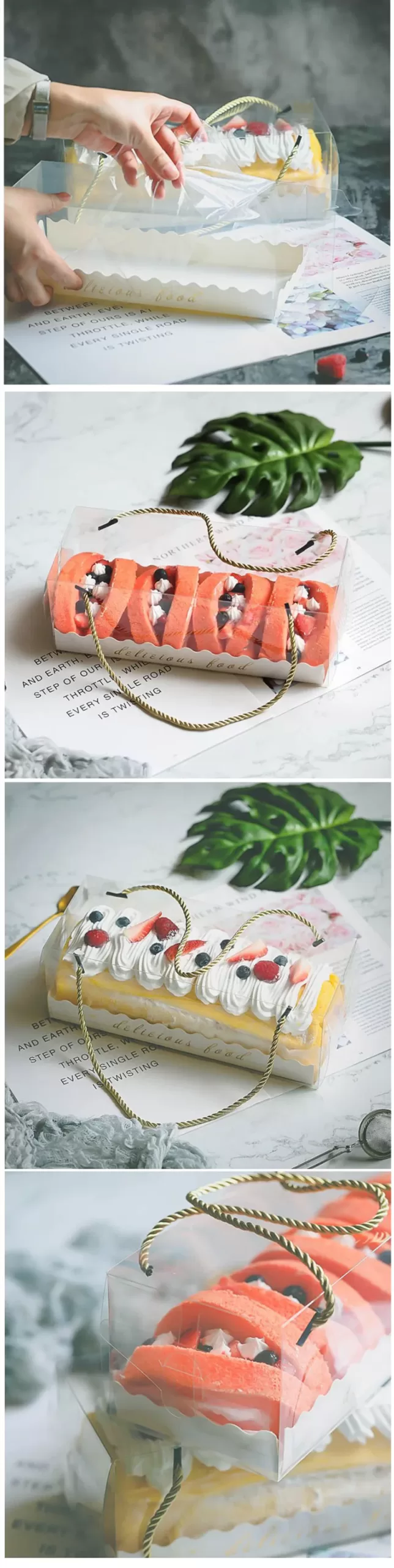 10PCS Transparent Cake Boxes with Handle, Clear Plastic Cupcake Packaging, Portable PET Roll Gift Boxes for Swiss Roll, Desserts, Pastries, Ideal for Packaging, Baking, and Gifting 12