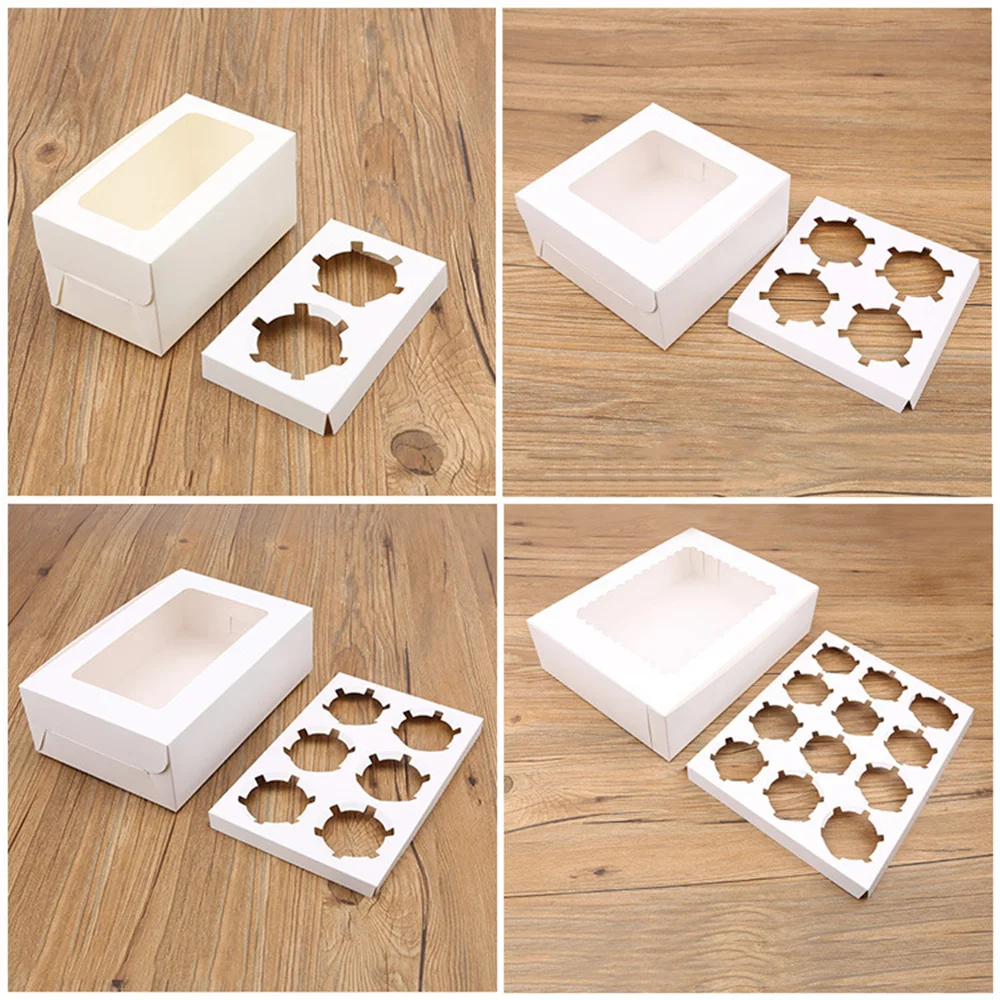 2/4/6/12 Hole White Windowed Cupcake Boxes with Secure Removable Tray, Convenient Cardboard Dessert Gift Packaging for Birthdays, Weddings, Baby Showers, Parties, and Home Use 4