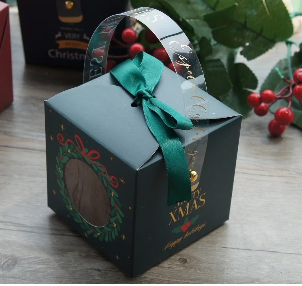 12PCS Christmas Paper Gift Boxes with Window and Handle, Festive Candy, Soap, Candle, Cookie or Small Gift Packaging, Holiday Party Favors, Decorative Seasonal Boxes, Factory Direct Supply 2