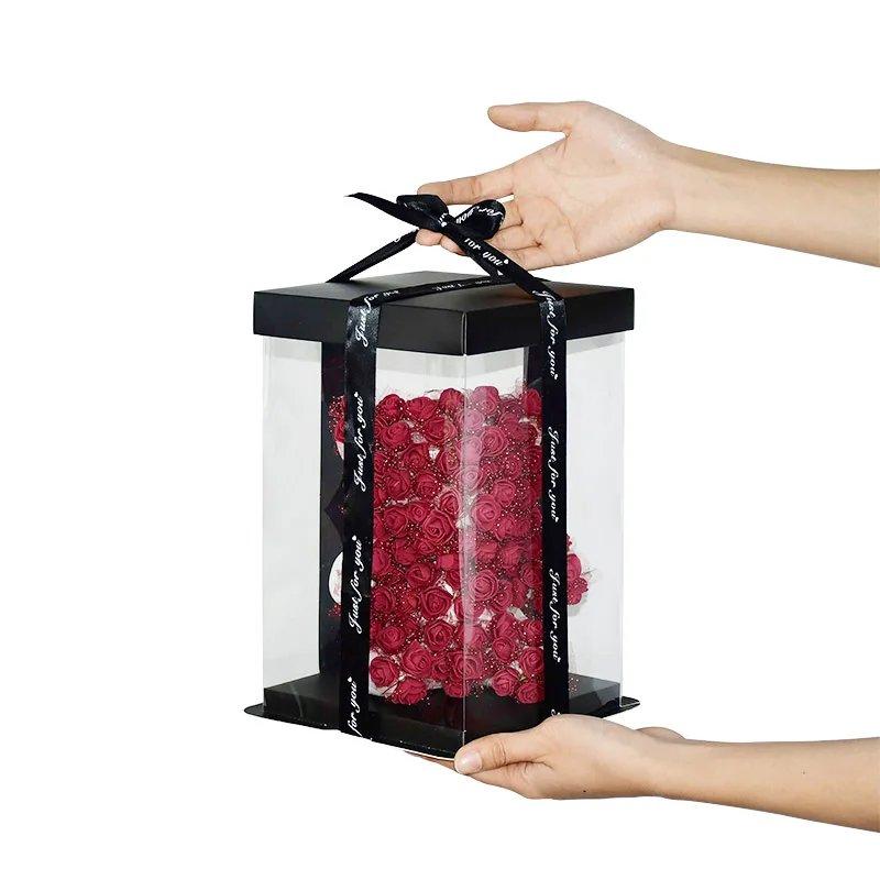 20/28cm Transparent PVC Gift Box for Rose Bear & Cake, Clear Plastic Display Case with Lid for Wedding, Birthday & Party Decorations, DIY Supplies, Reusable Present Box (No Ribbon) - 图片 4