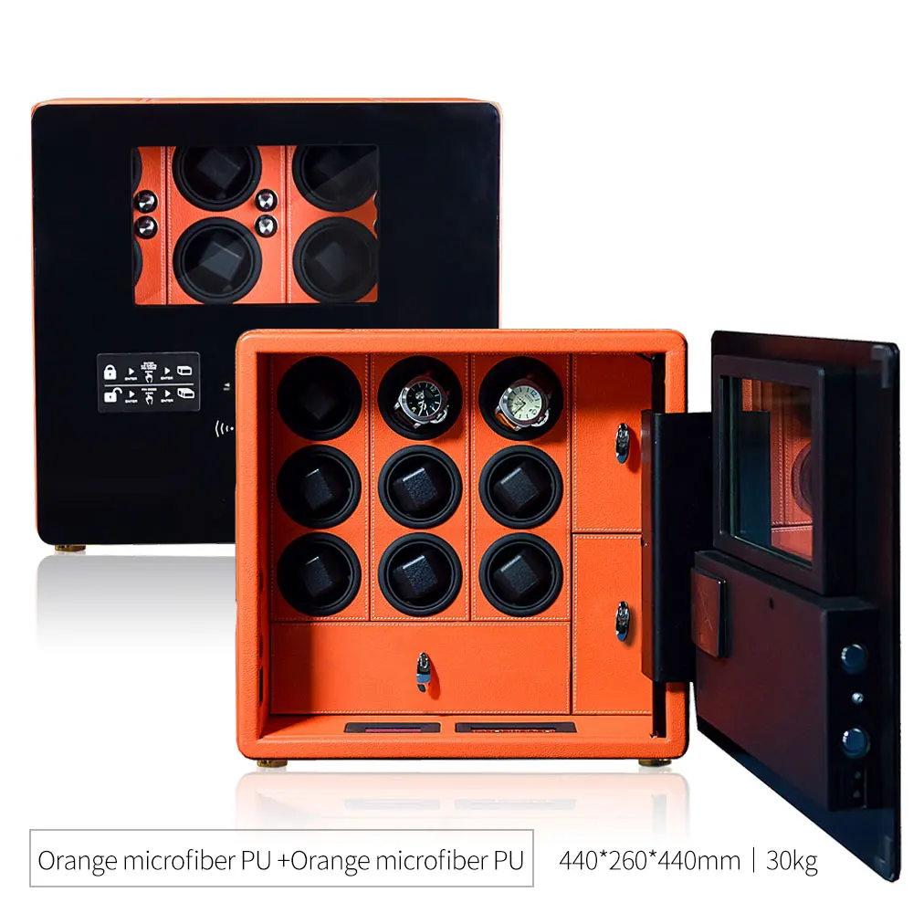Automatic Watch Winder Safe Box with 6/9/12 Slots, Intelligent Rotation Programs 650–1950 TPD, Carbon Steel Hidden Strongbox with Fingerprint Unlock, Digital Code, Key Access, Alarm and Security Glass - 图片 5