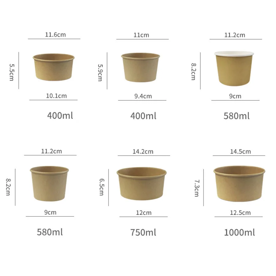 20Pcs Disposable Kraft Paper Bowls with Lids, Eco-Friendly Takeaway Salad Containers, Leak-Proof Lunch Box for Soup, Rice, Noodles, Snacks, Fruit, Desserts, Fast Food Packaging for Parties & Catering