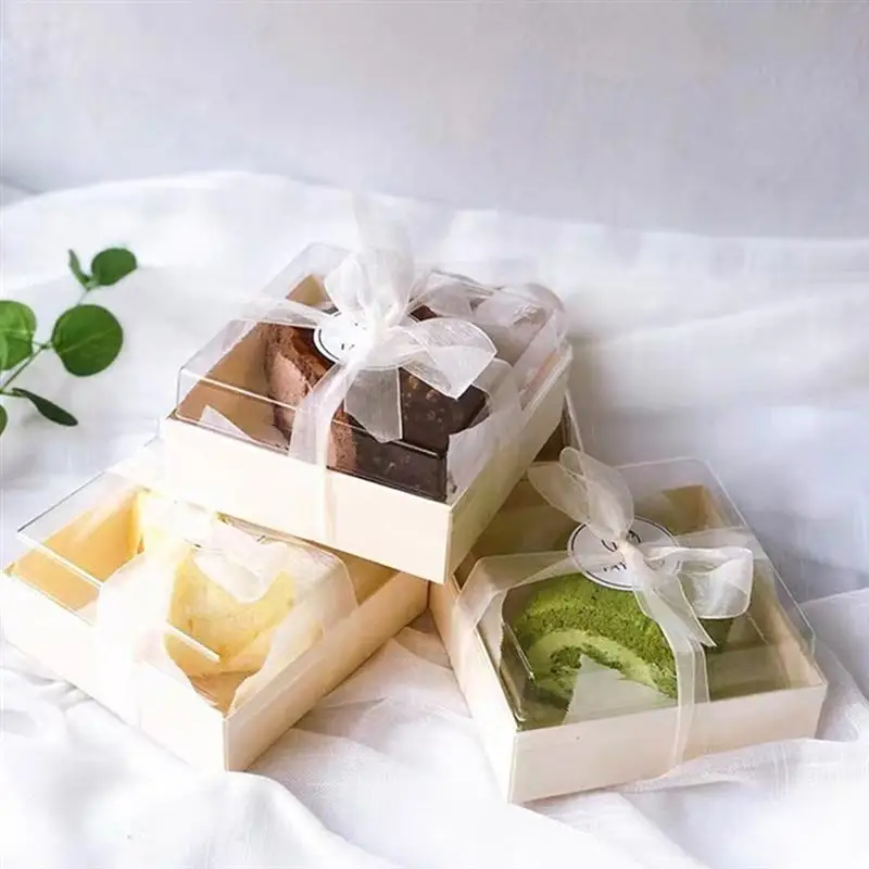 10pcs Disposable Cake Packaging Boxes with Clear Lids, Cupcake, Cookie, Bread, Burger Tray Containers for Wedding Party Favors, Takeout, Lunch, Desserts, Snacks